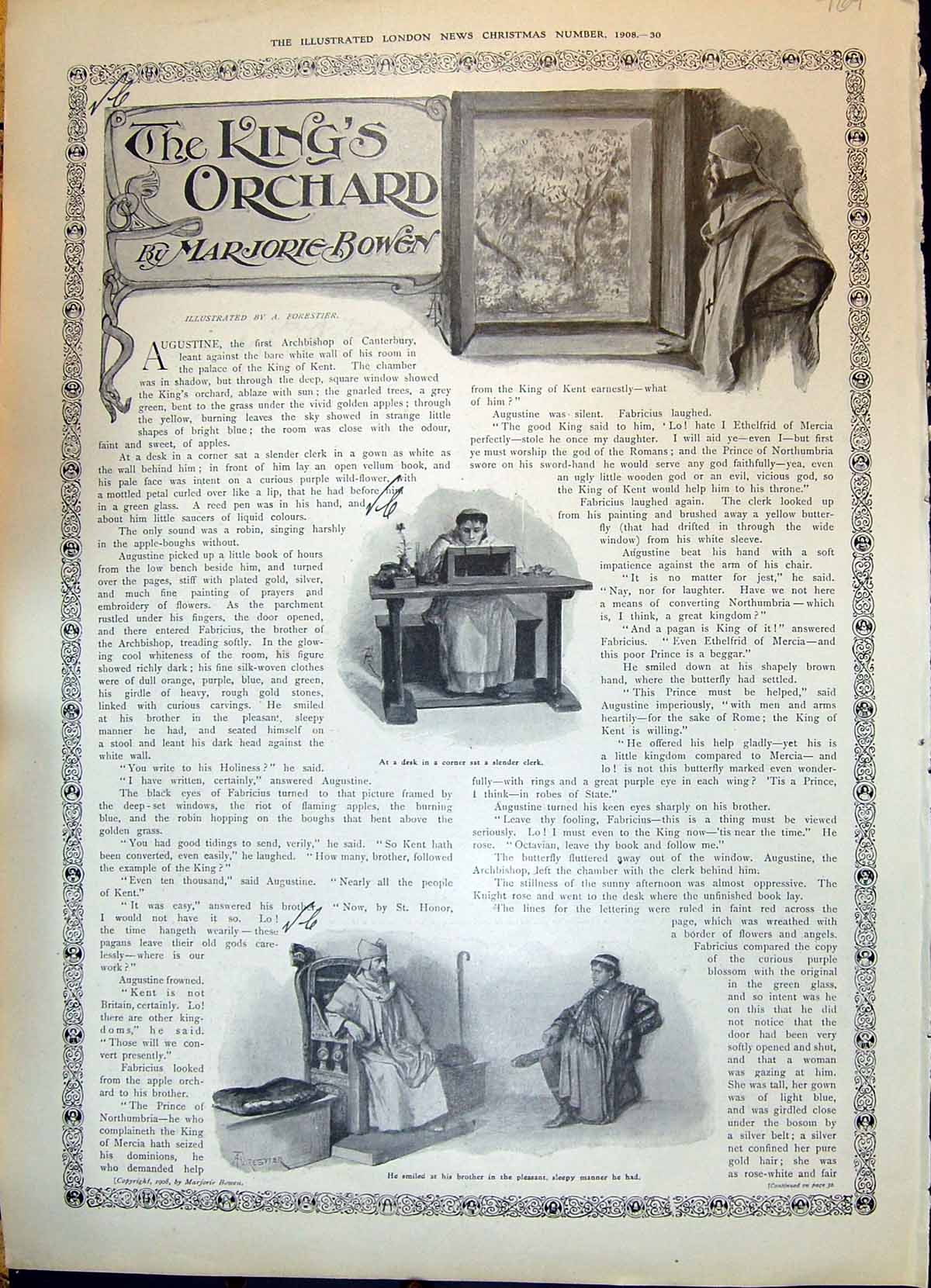 Antique Print 1908 Story Illustration King'S Orchard Marjorie Bowen Romance