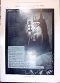 Old Print 1908 -Time Guardian Peace Bellman Moonlight Owl Bat Ruins Chur 20th