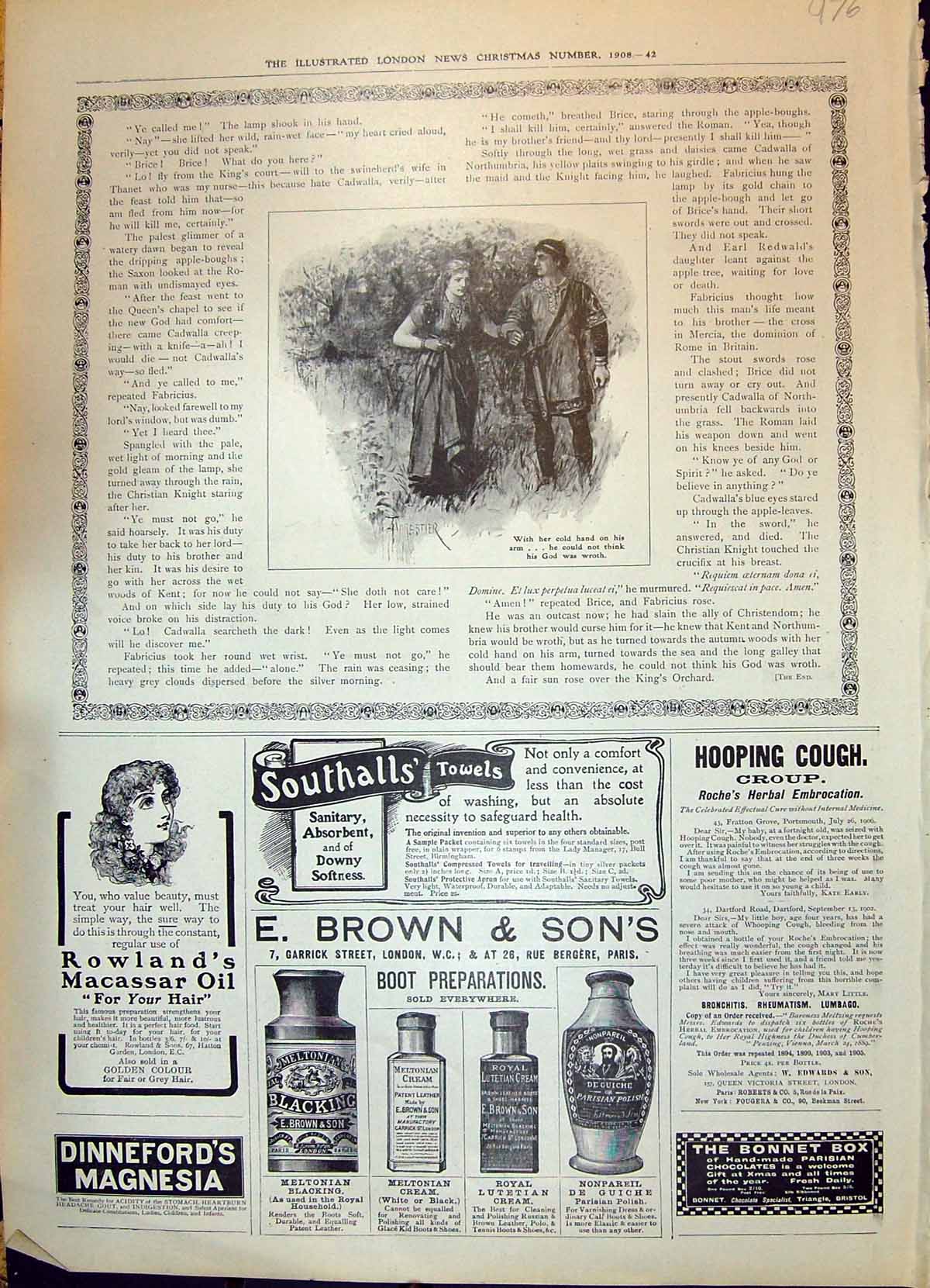 Antique Old Print 1908 Southalls Brown Roche Hooping Cough Man Lady Romance