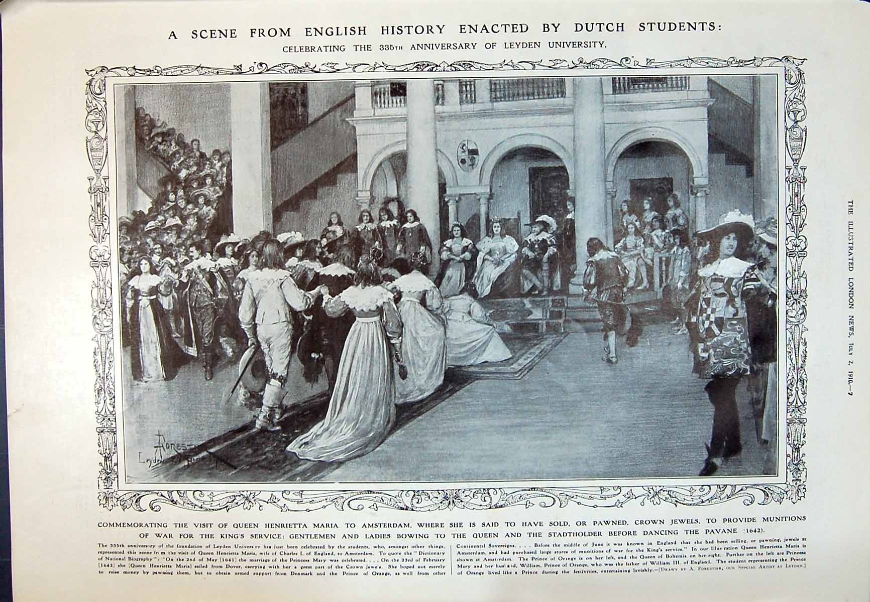 Antique Print 1910 Leyden University Queen Maria Amsterdam Pavane GMingin S