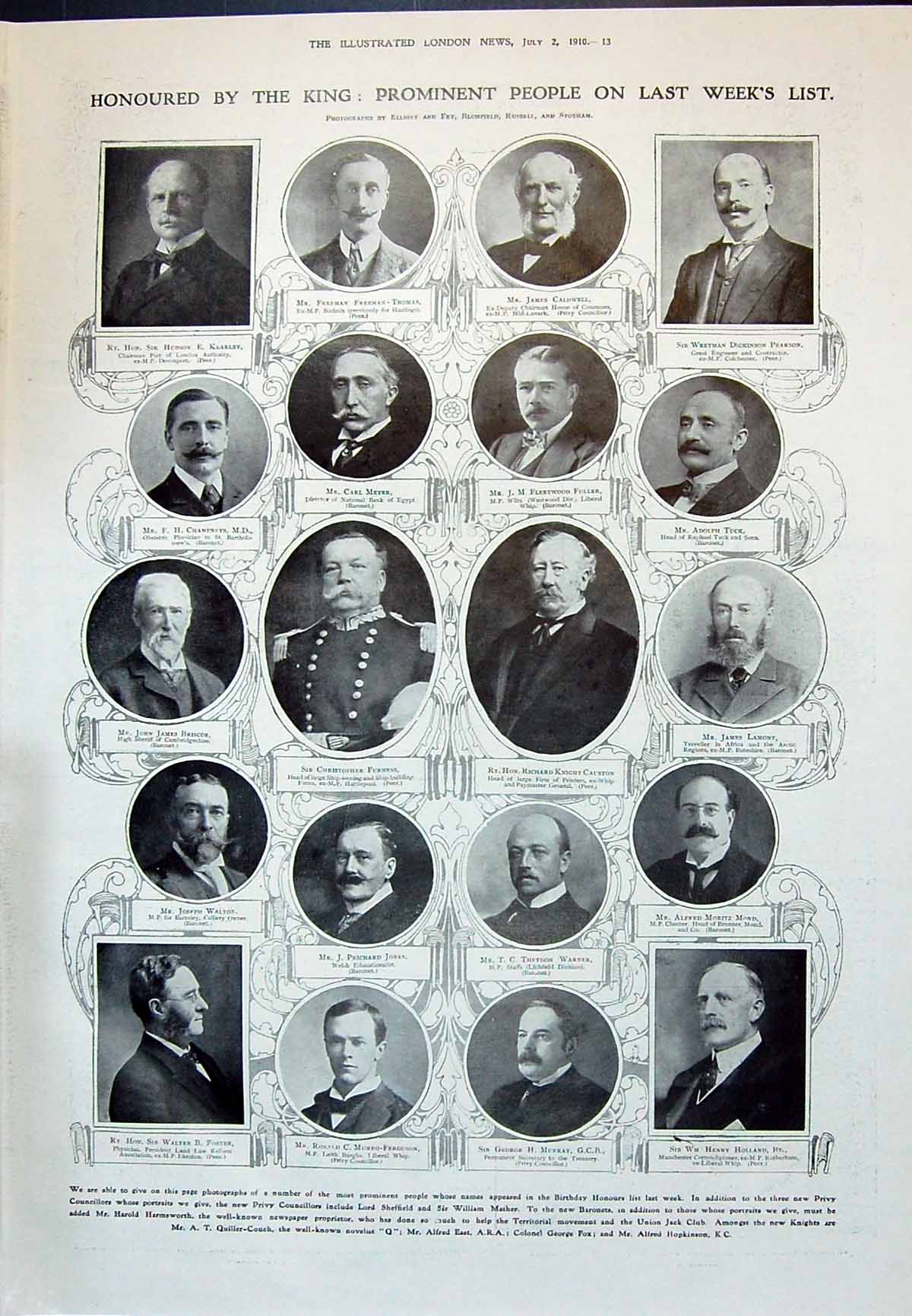 Old 1910 Honours Meyer Fuller Furness Causton Jones Mond Westminster 20th