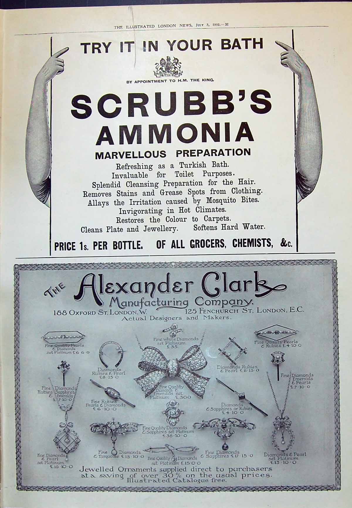 Antique Old Print 1910 Scrubb'S Ammonia Alexander Clark Manufacturing Company