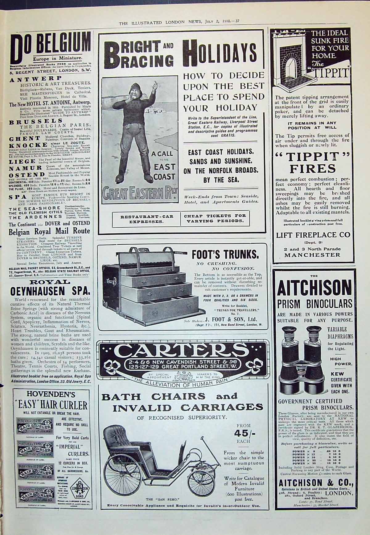 Old Print 1910 Great Eastern Railway Carters Chairs Aitchison Binoculars 20th