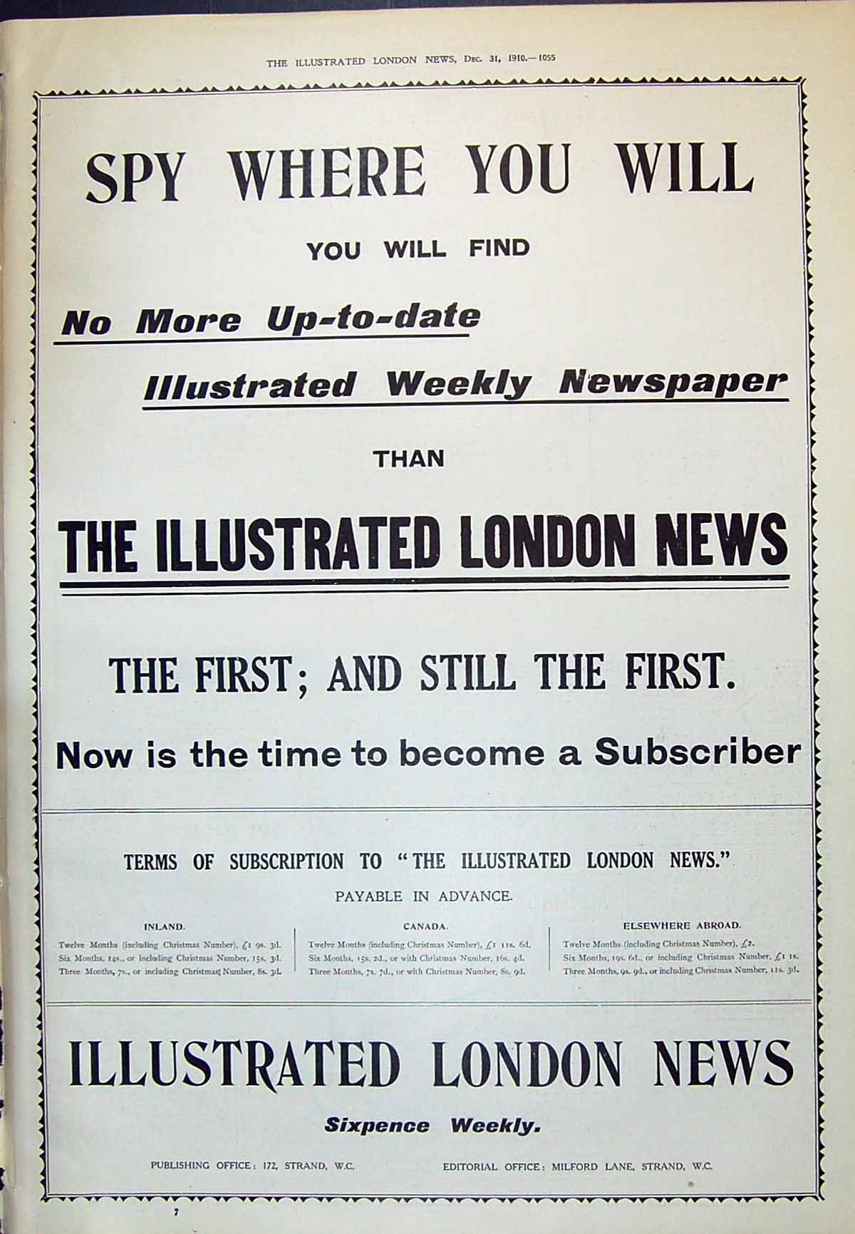Old 1910 Advertisement Illustrated London News Milford Lane Strand Lo 20th