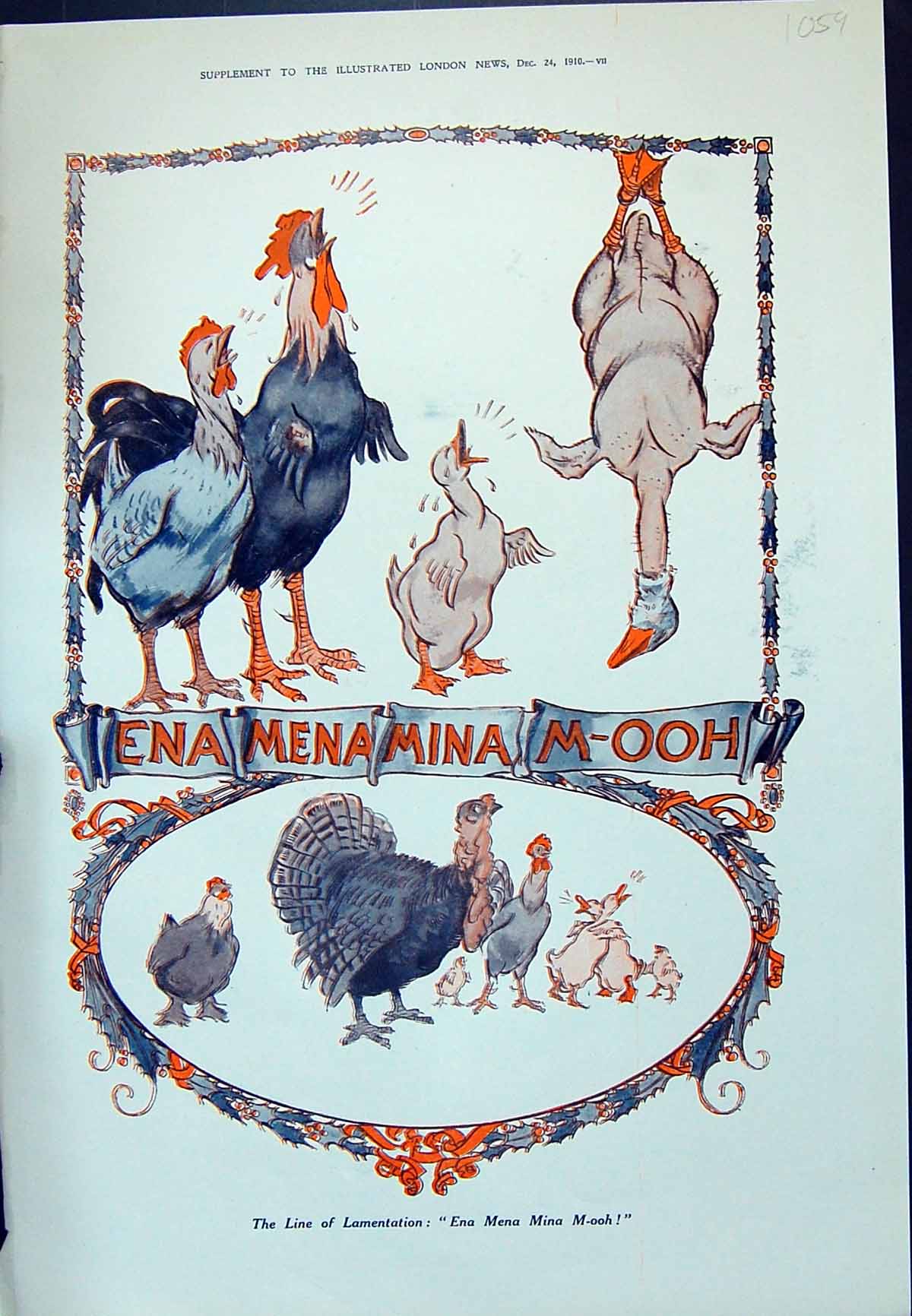 Old Print 1910 Color Nursery Rhyme Ena Mena Mina M-Ooh Painters Palette 20th