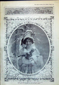 Antique Old Print 1910 Portrait Beautiful Young Girl Holly Christmas Scene