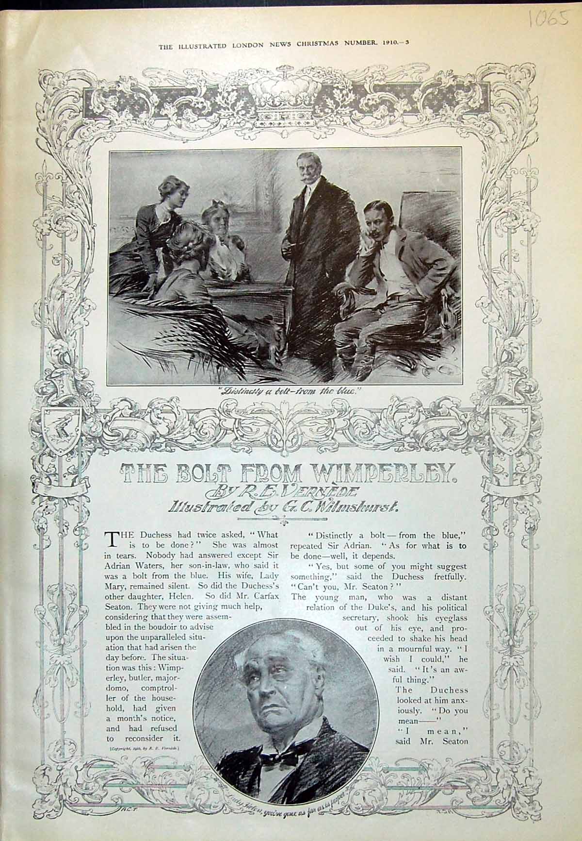 Old Antique Print 1910 Story Illustration Wimperley Lady Helen Duke Man 20th