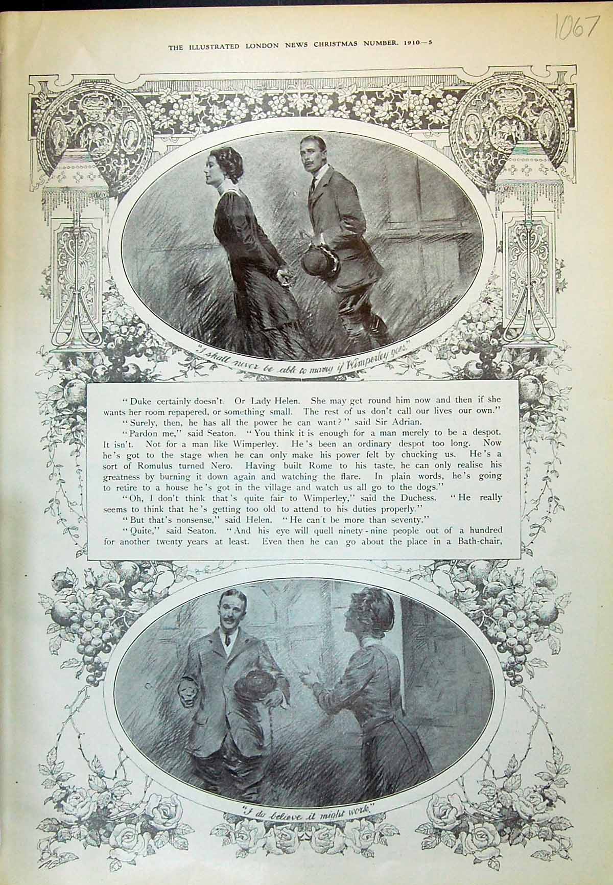 Original Old Antique Print 1910 Duke Lady Helen Romance Story Illustration