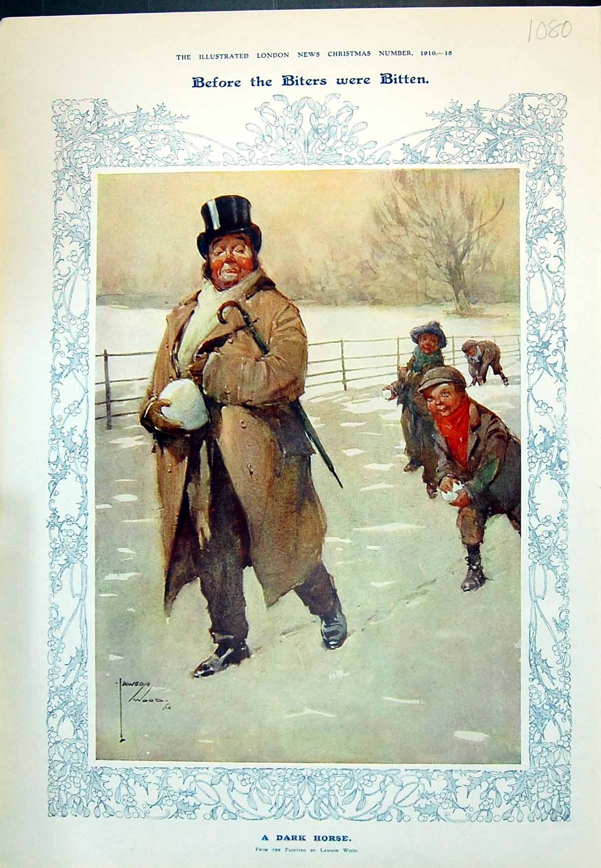 Antique Print 1910 Snow Children Snowball Fight Wood Colour Horse Jumping 20th