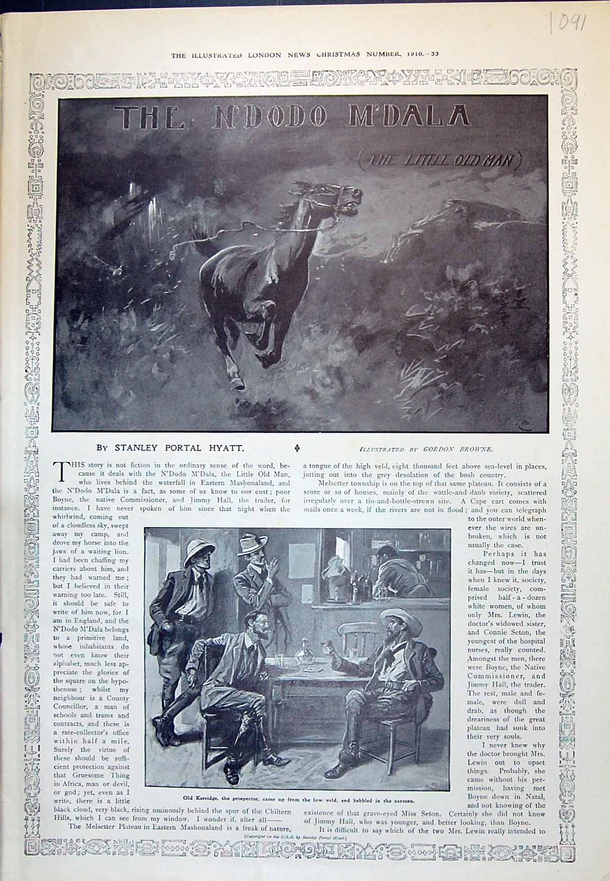 Old Print 1910 Story Illustration Wild Horse Kerridge GProspector Hyatt 20th