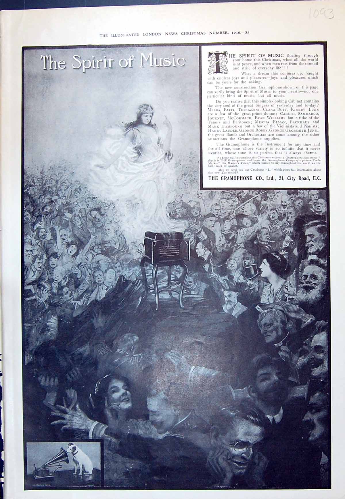 Antique Print 1910 Advertisement Gramaphone Music War Siers Native Man Gun