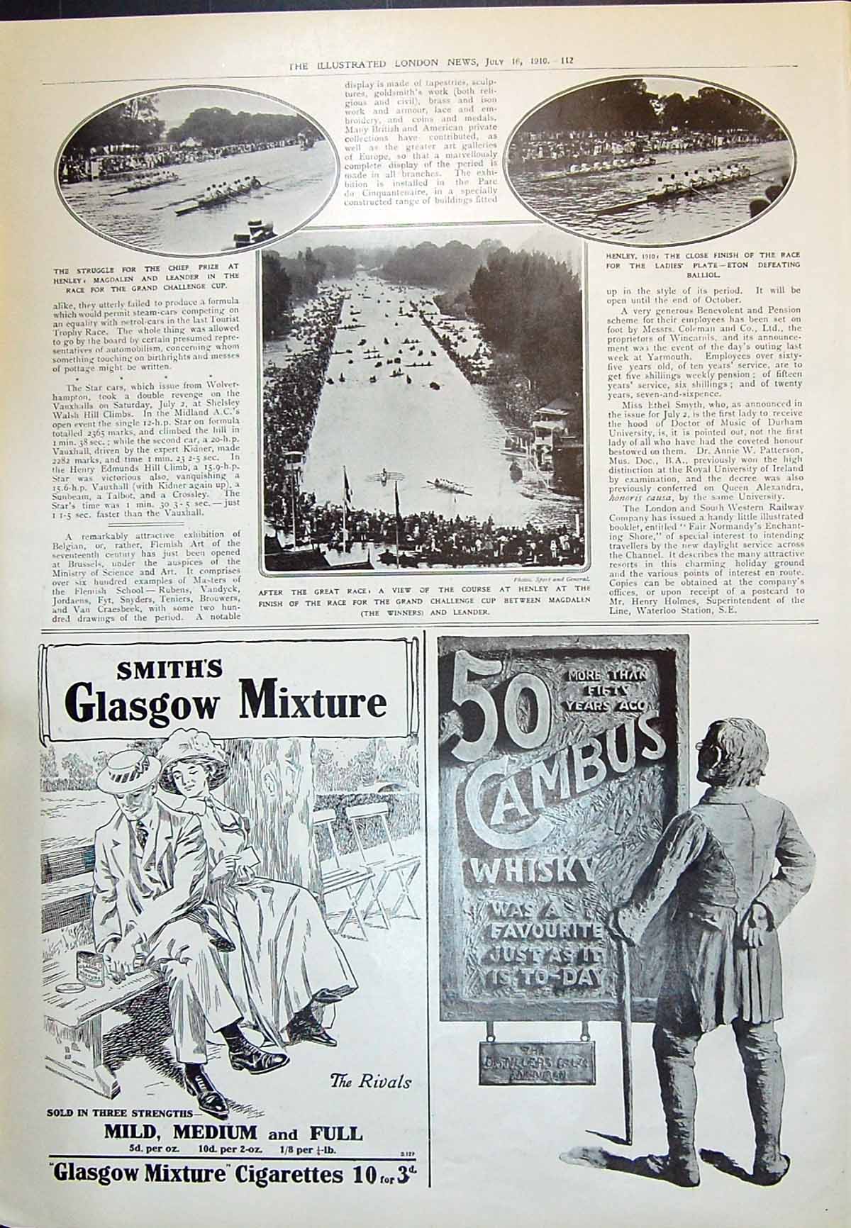 Antique Print 1910 Glasgow Cigarettes Cambus Whisky Henley Magdalen Leander