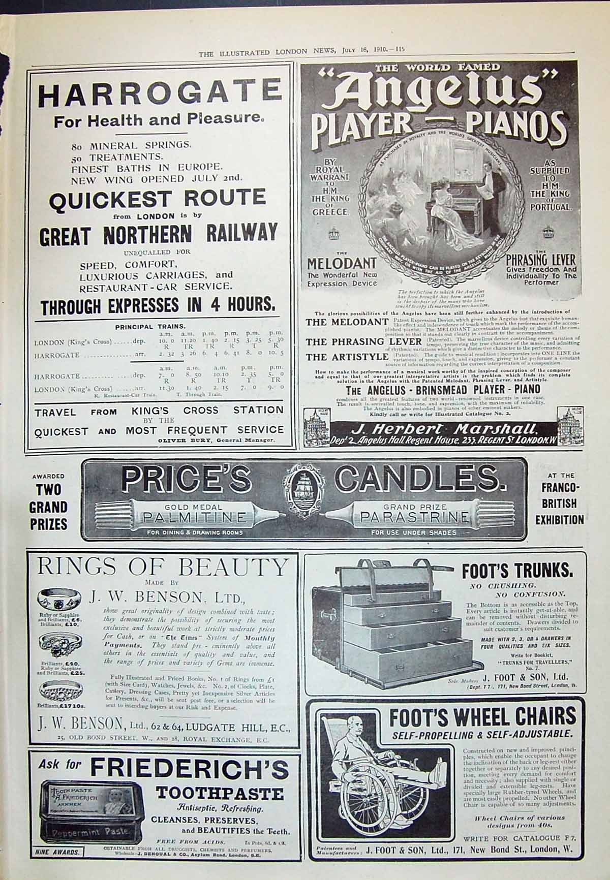 Old 1910 Great Northern Railway Herbert Marshal Pianos Price Candles 20th