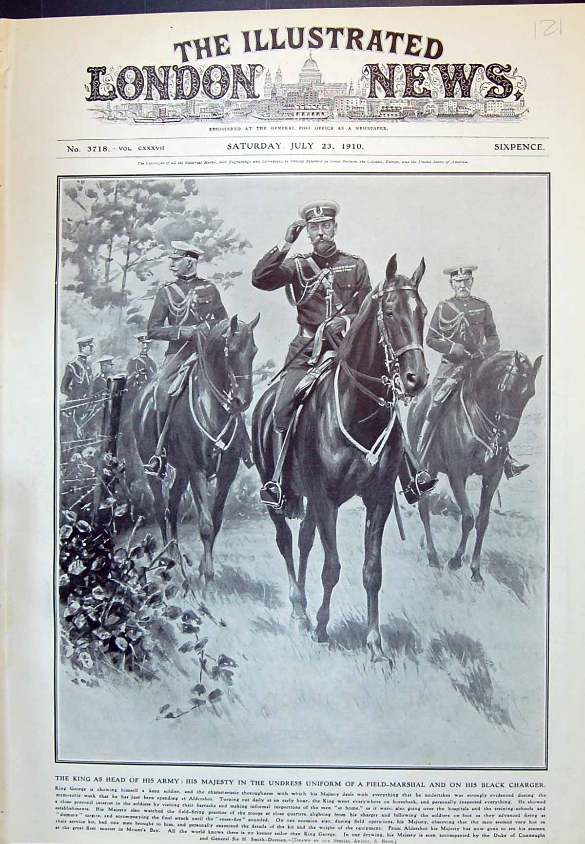 Old Print 1910 King George Army Sier Undress Uniform Field-Marshal Black 20th