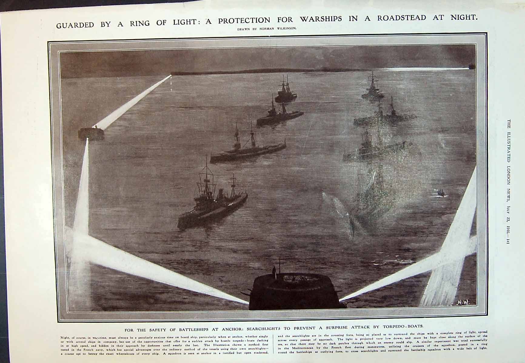 Old 1910 Battle Ships Searchlights Roadstead Mill Taylor Hind Richard 20th
