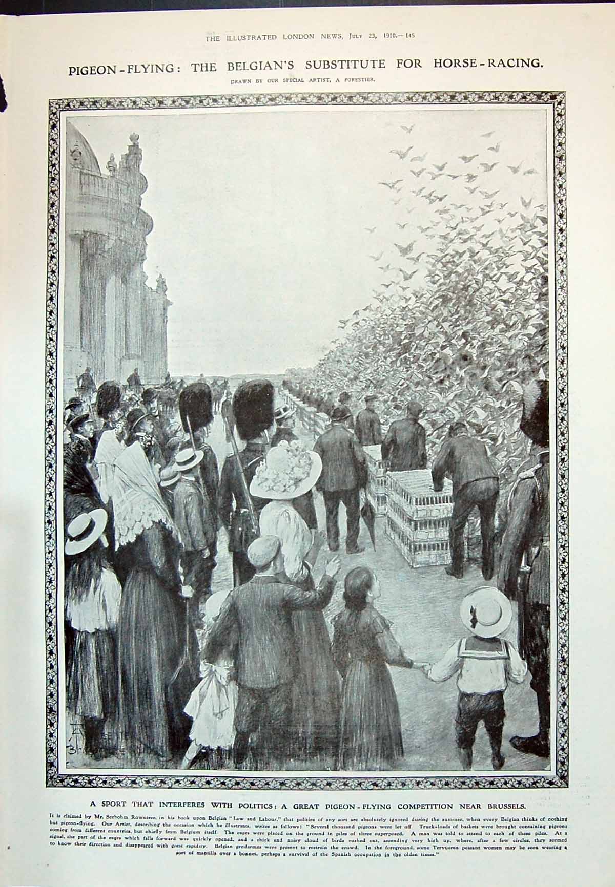Old Print 1910 Pigeon Flying Competition Brussels Siers Tsarskoye-Selo T 20th