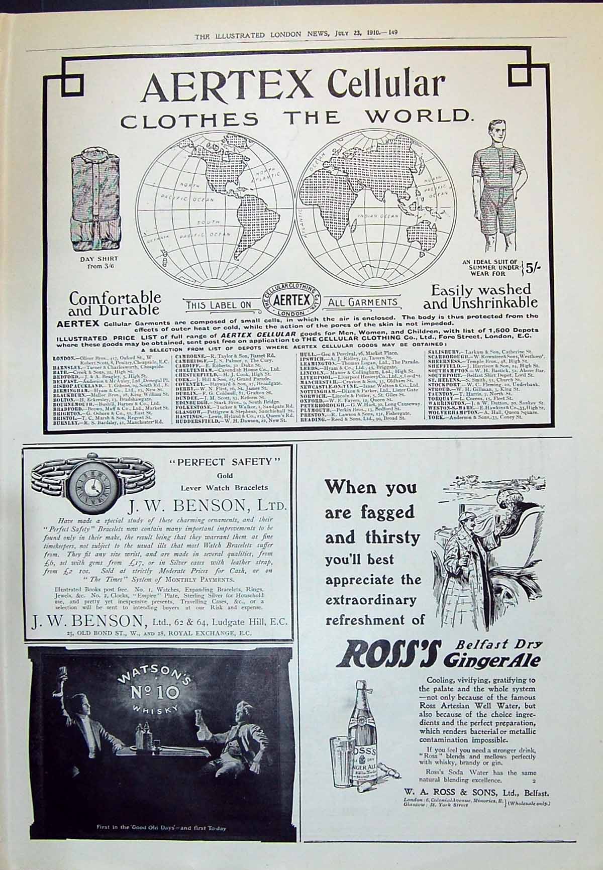 Old 1910 Aertex Cellular Clothes Ross Belfast Ginger Ale Benson Whisk 20th
