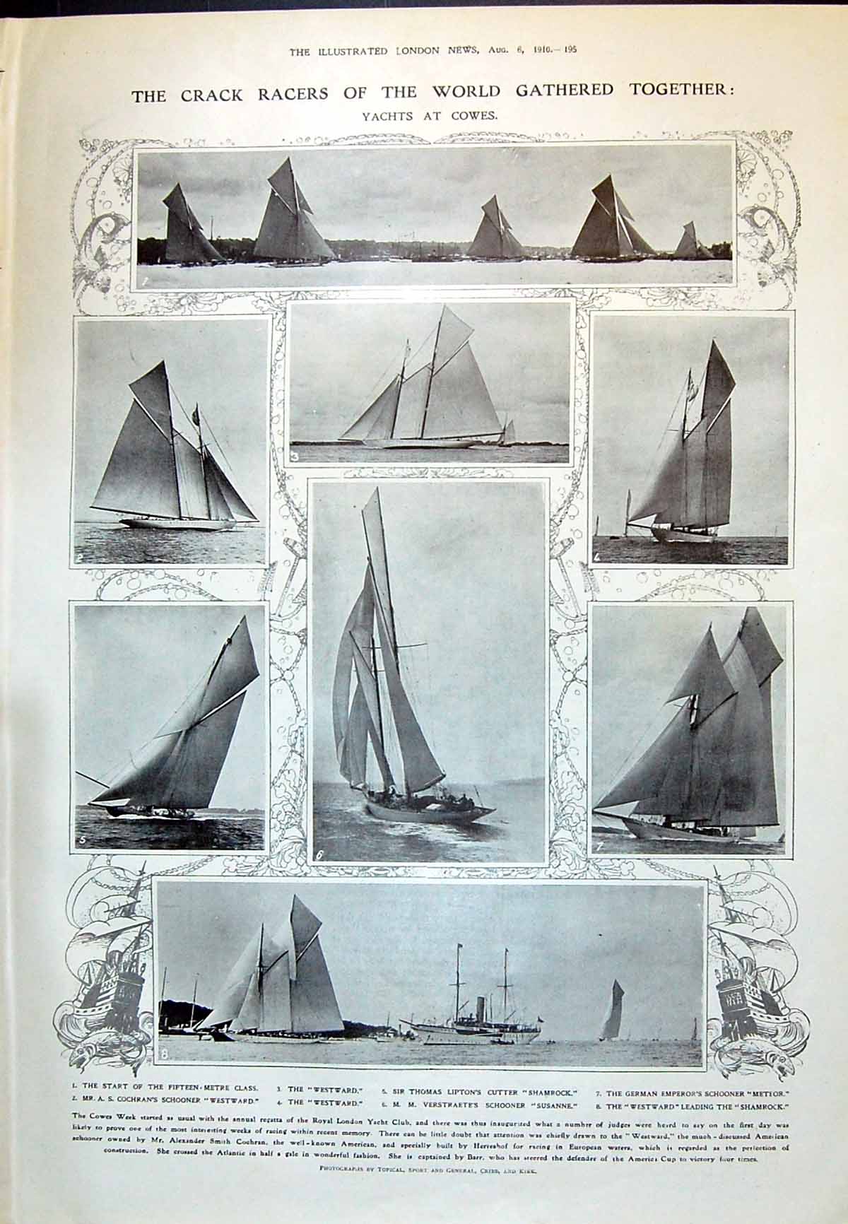 Old 1910 Yachts Cowes Cochran Lipton Verstraete German Crown Prince S 20th