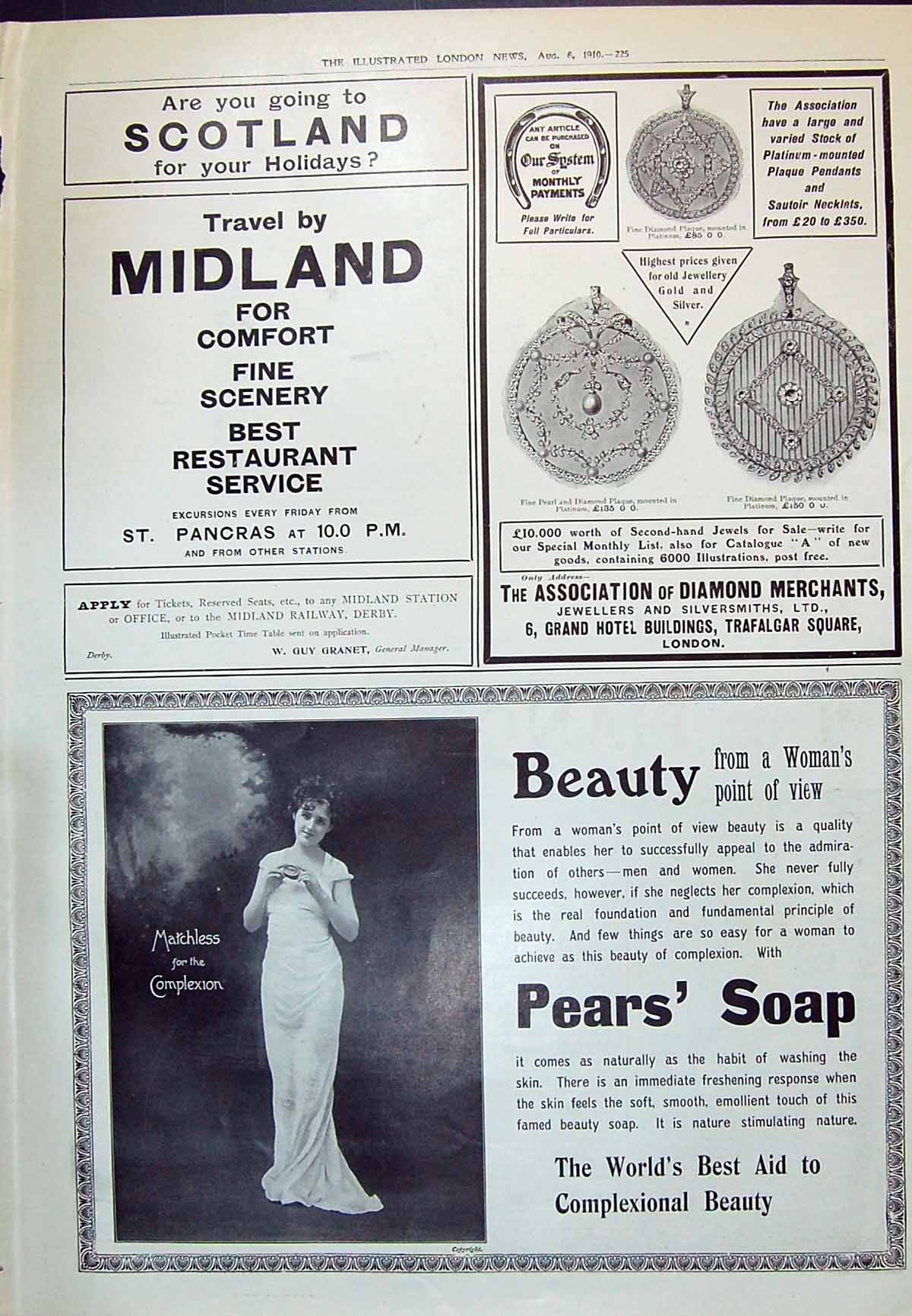 Antique Old Print 1910 Pears Soap Diamond Merchants Midland Railway Scotland