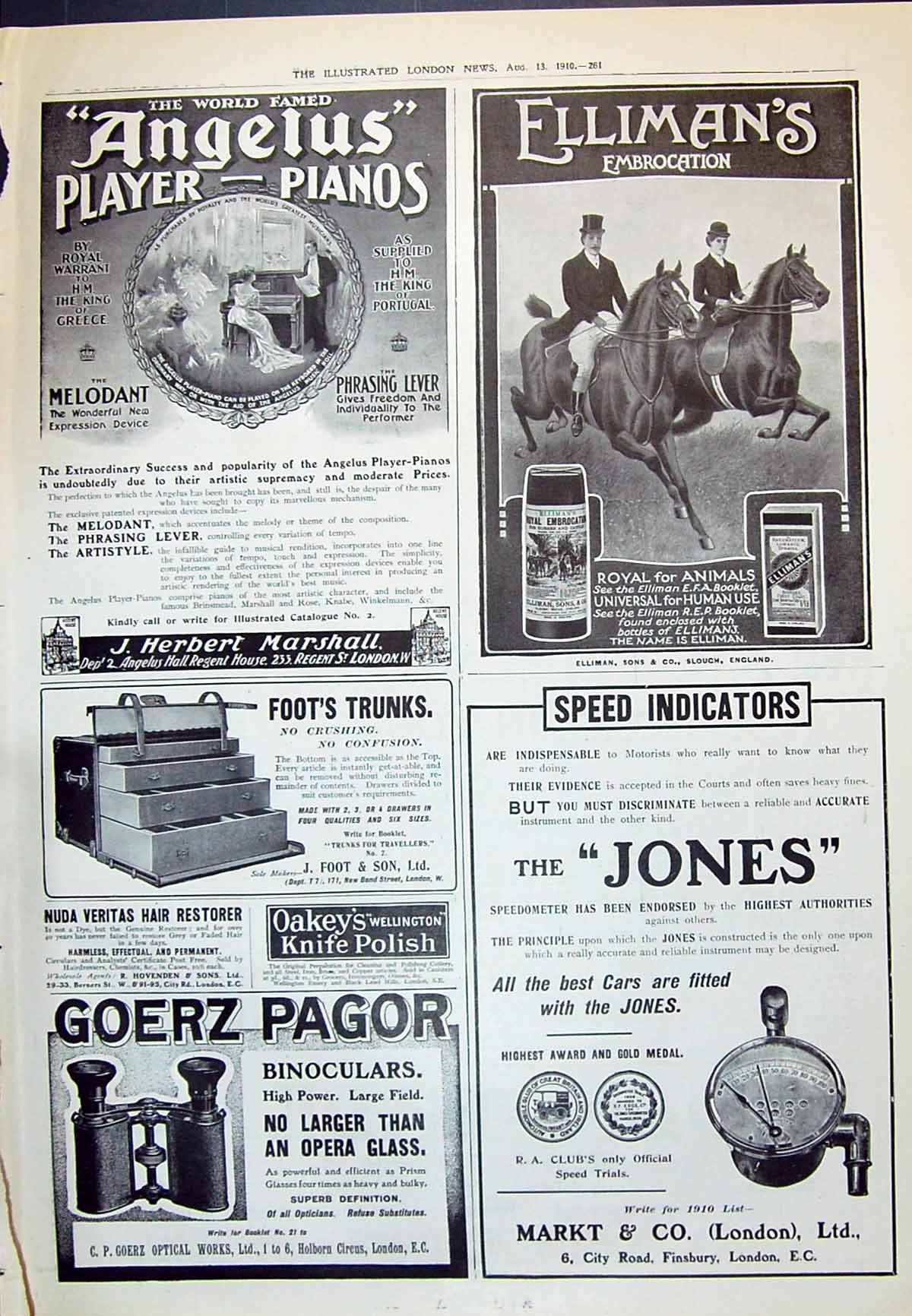 Antique Print 1910 Herbert Marshall Pianos Ellimans Markt Jones Goerz Pagor