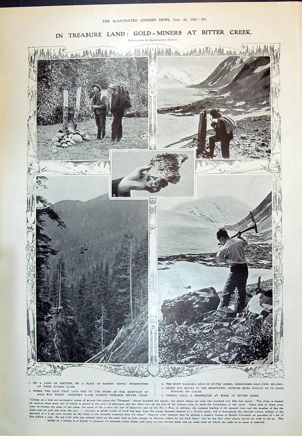 Antique Print 1910 GMiners Bitter Creek Honeycomb Mountains Skeena Cassiar 20th