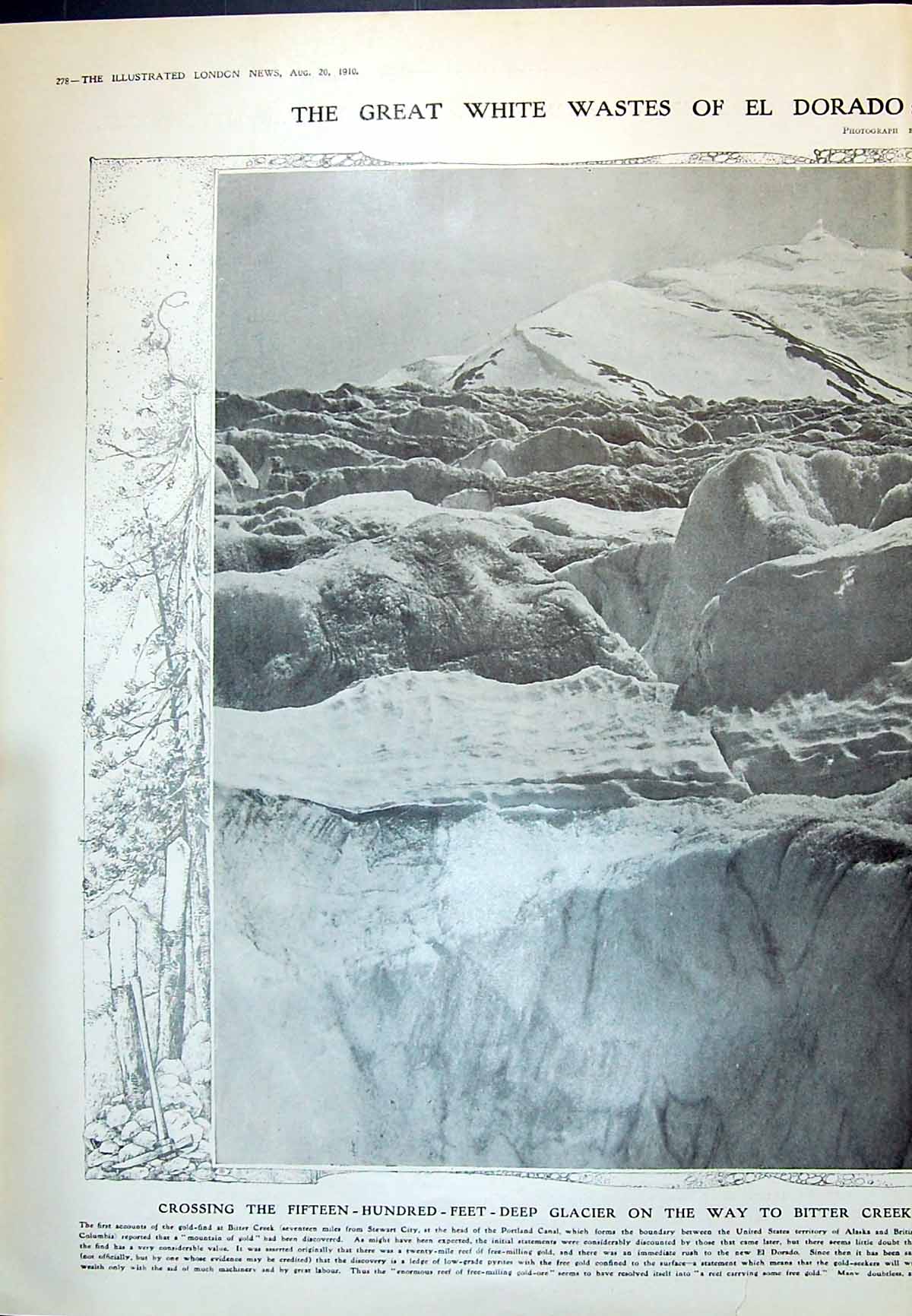 Antique Print 1910 El Dorado Mountain GMining Glacier British Columbia Snow