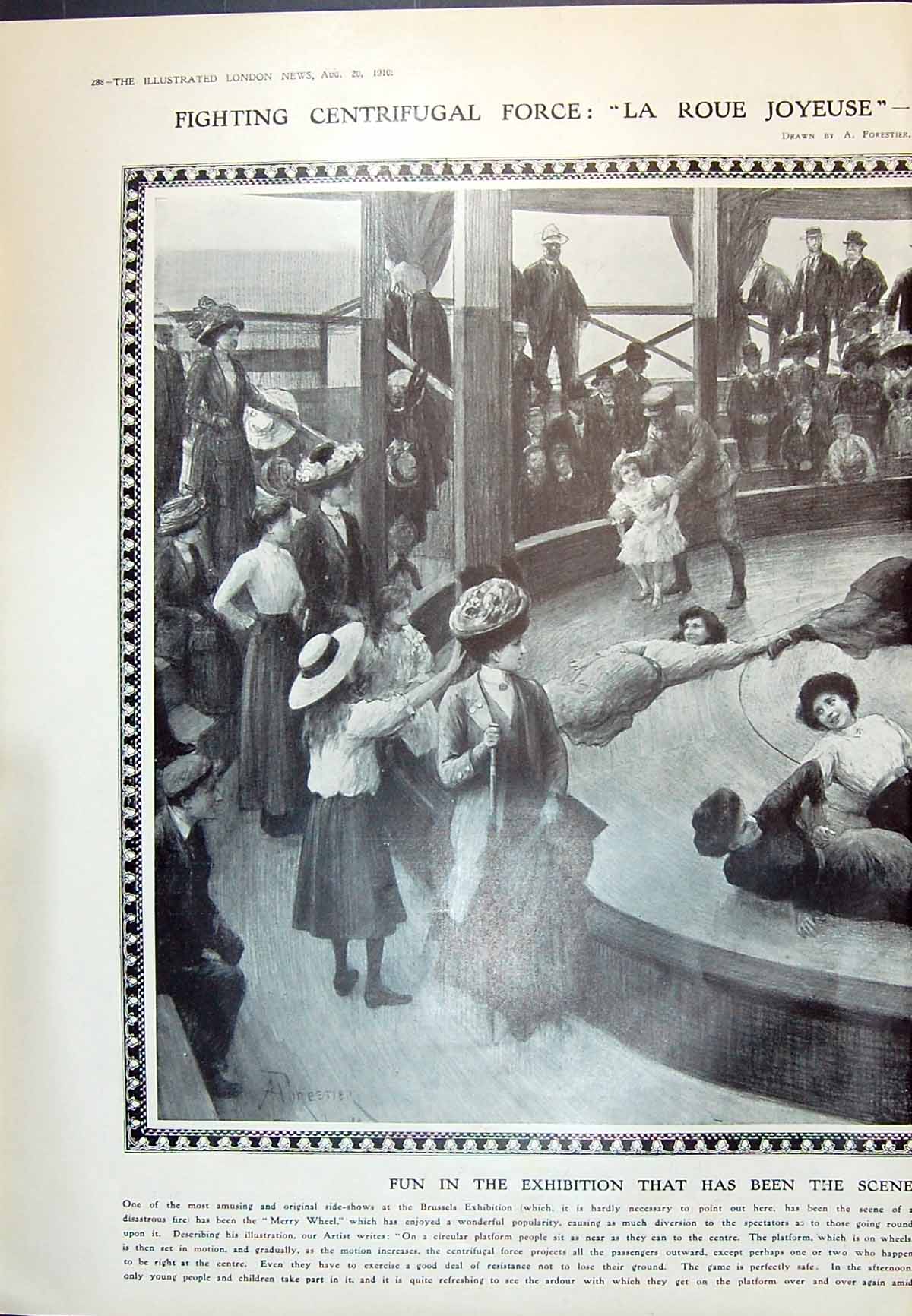 Old 1910 Merry Wheel Side-Show Brussels Exhibition Centrifugal Force 20th