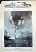 Old Print 1910 Dreadnoughts Ships Smothering Burning Oil-Gusher Oil Wells 20th