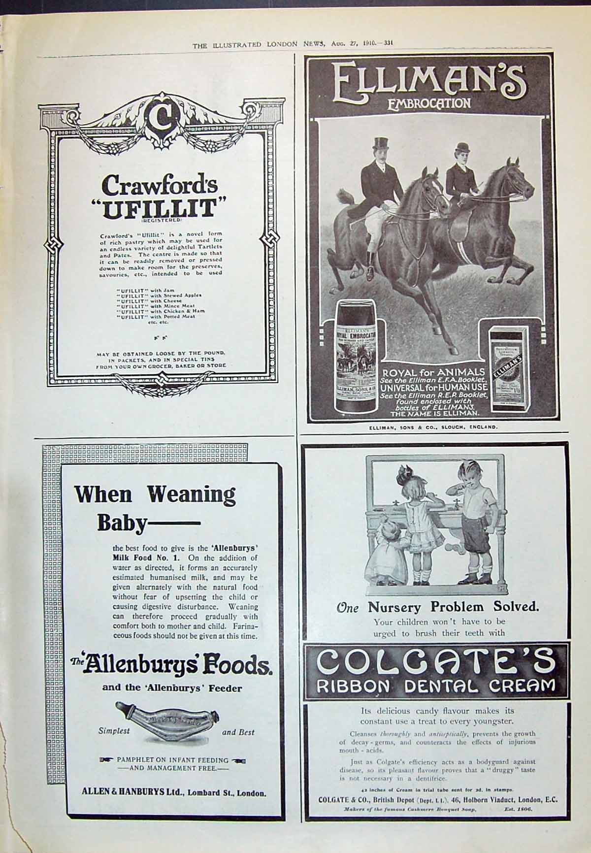 Old 1910 Crawford Ufillit Ellimans Colgate Dental Cream Allenbury Foo 20th