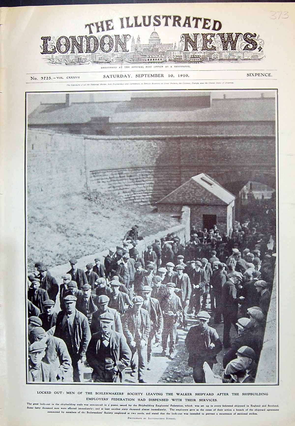 Old 1910 Lock-Out Shipbuilding Men Workers Boilermakers Walker Shipya 20th