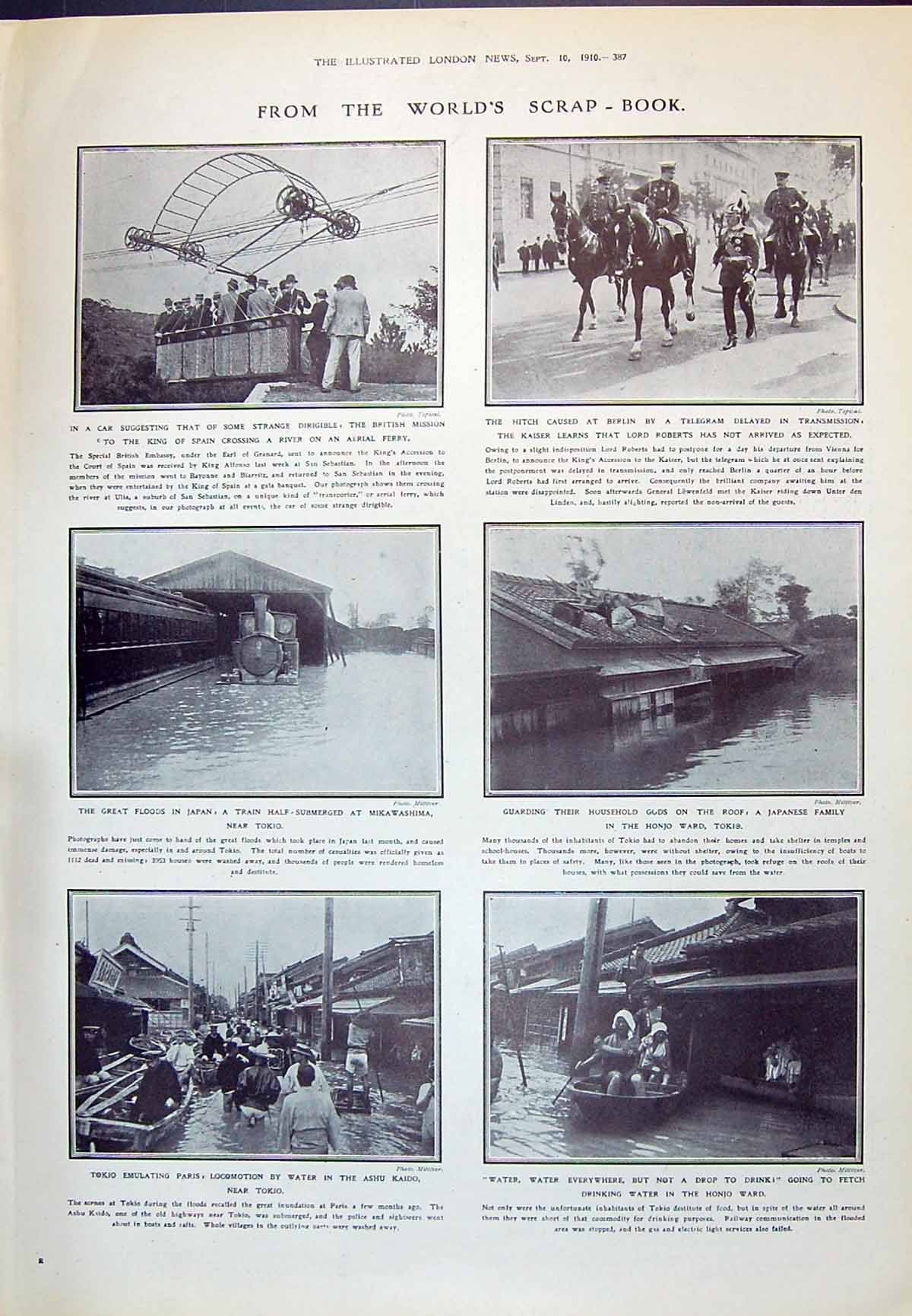 Old 1910 Floods Japan Mikawashima Honjo Tokio King Spain Aerial Ferry 20th