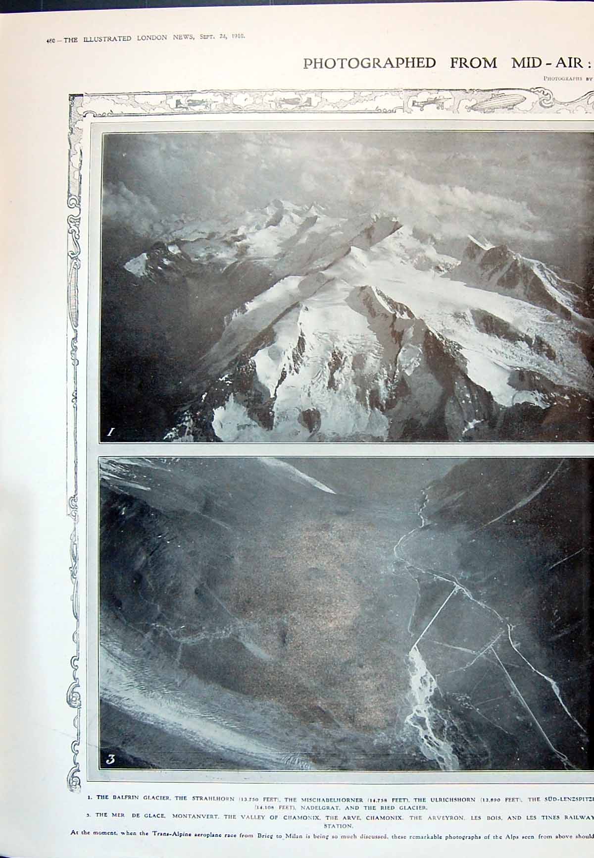 Old 1910 Mountains Glacier Leschaux Aiguille Balfrin Montanvert Chamo 20th