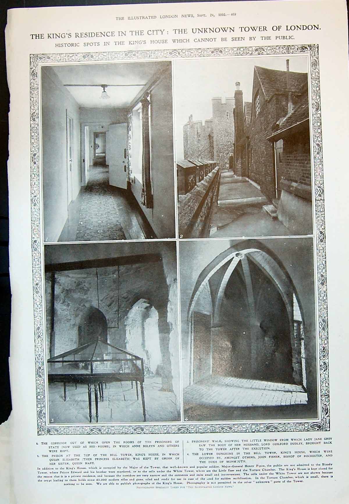 Old 1910 Bloody Tower London Henry Pipon Prisoners Walk Holmes White 20th