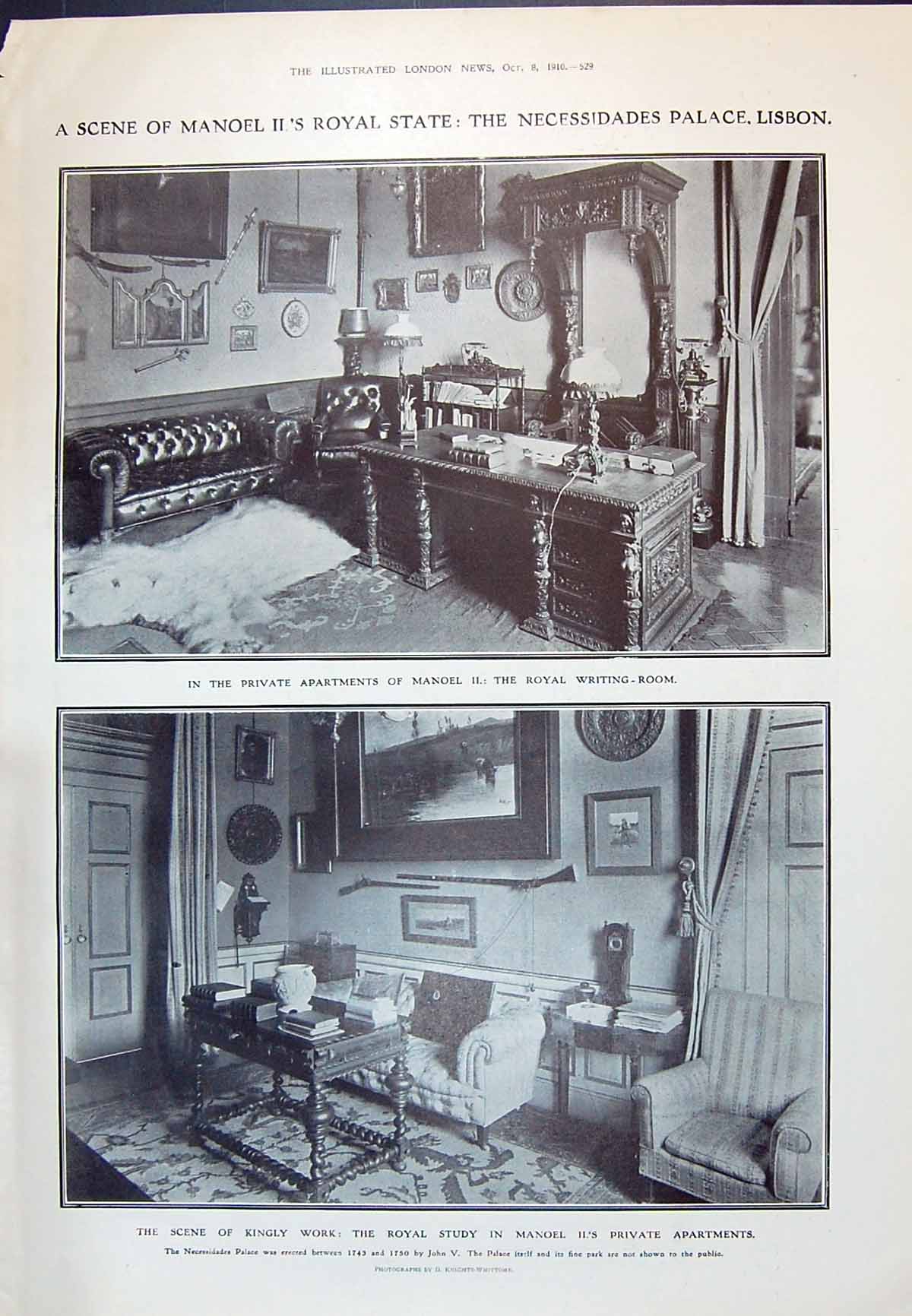 Old 1910 Royal Writing Room Manoel Necessidades Palace Lisbon Dickson 20th