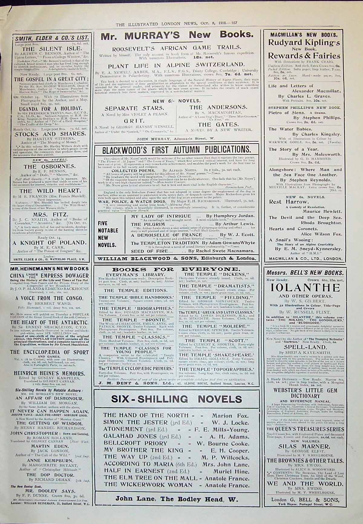 Old 1910 Advertisement Smith Elder Murray Blackwood Bell Books John L 20th