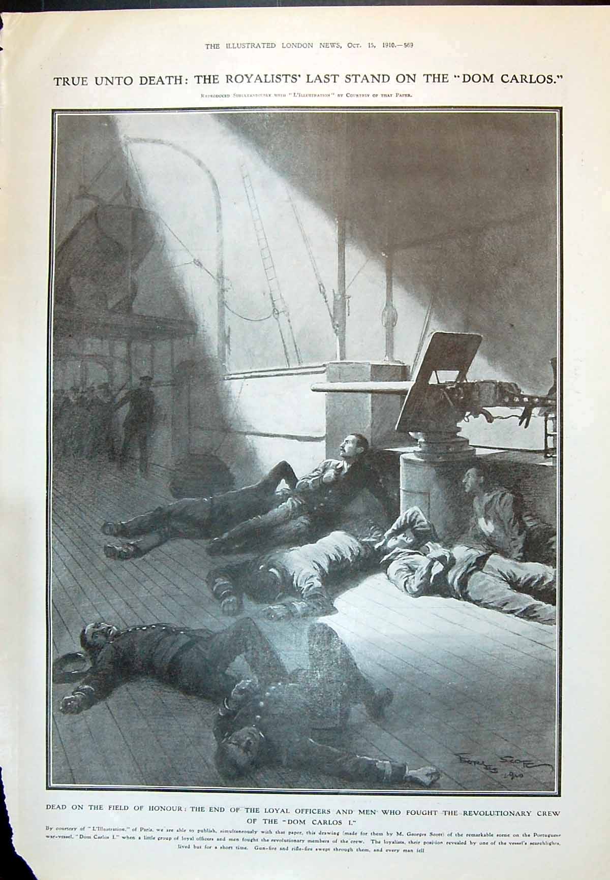 Old Print 1910 Dead Siers Dom Carlos Portugal War Ship Royal Palace Aven 20th