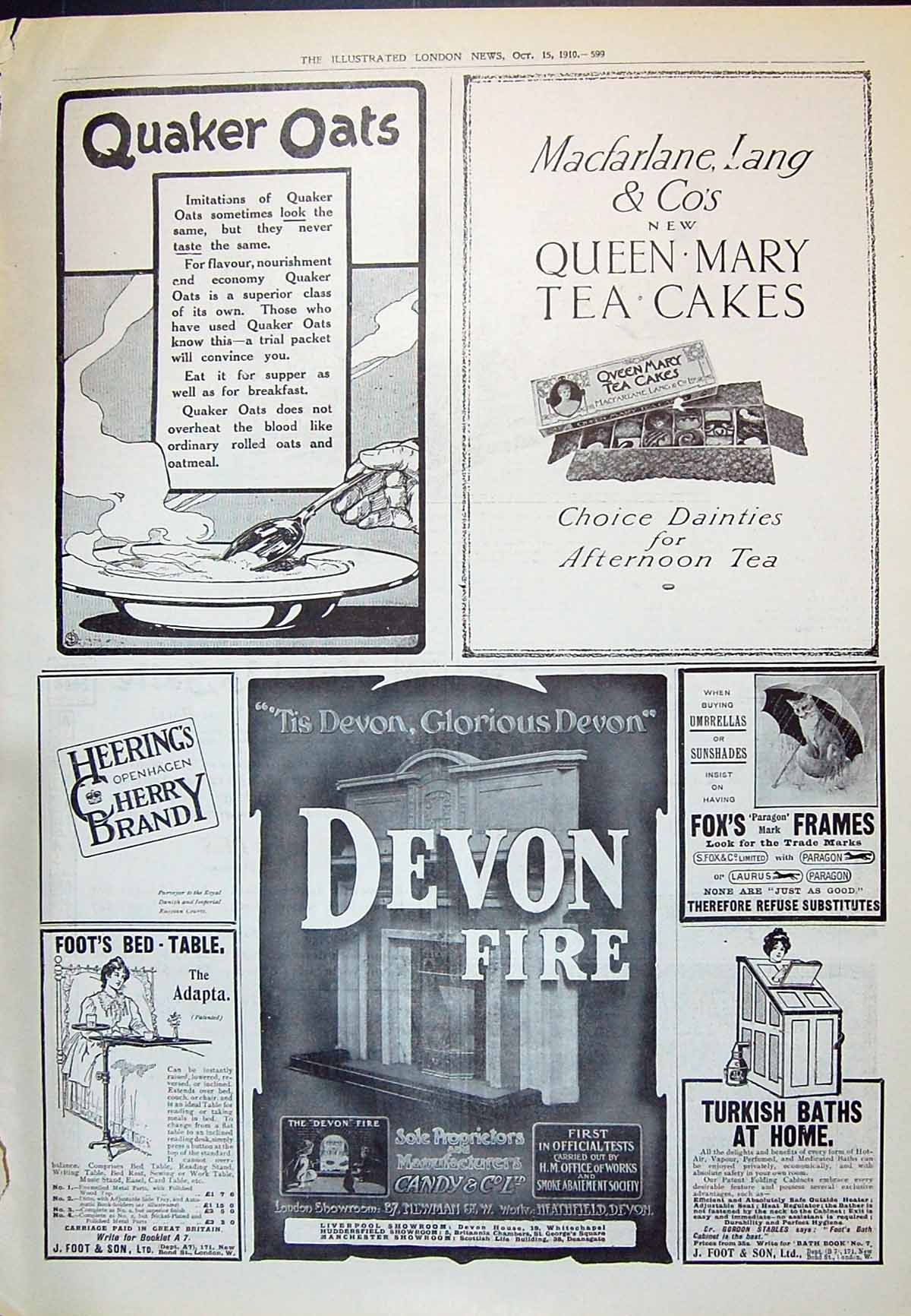 Old 1910 Quaker Oats Macfarlane Devon Fire Heerings Brandy Foot Bath 20th