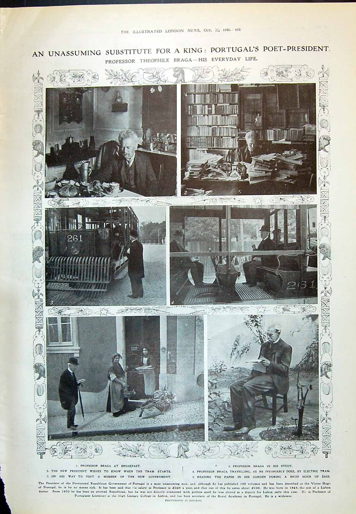 Old 1910 Pressor Theophile Braga Electric Tram Portugal Air Ship Baya 20th