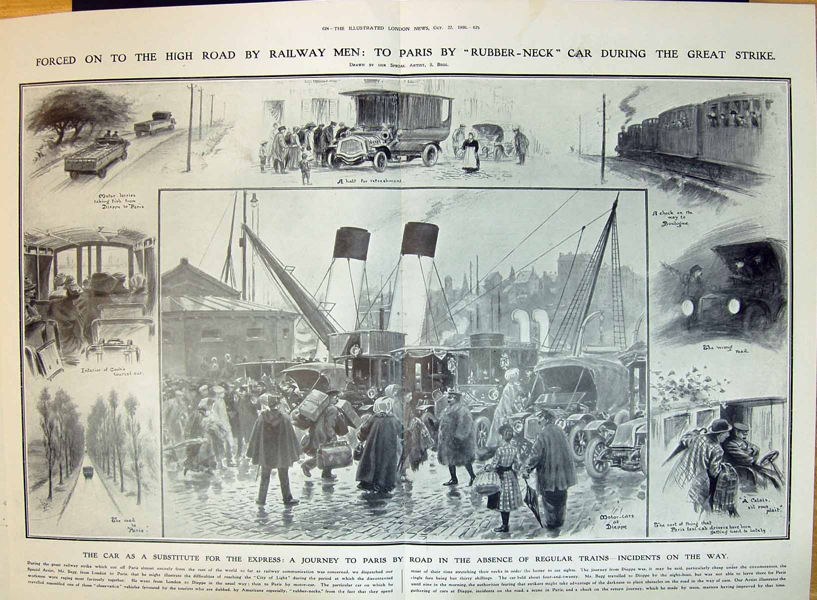 Old 1910 Railway Train France Motor Cars Dieppe Calais Lorries Touris 20th