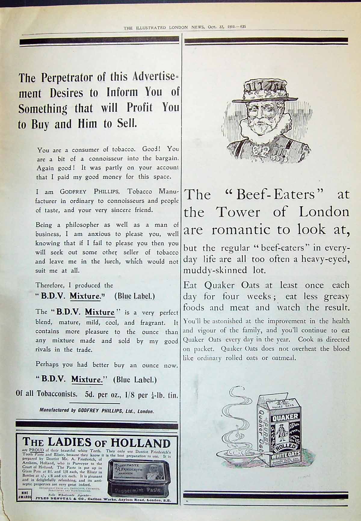 Old 1910 Quaker Oats Godfrey Phillips Tobacco Jules Denoual Toothpast 20th