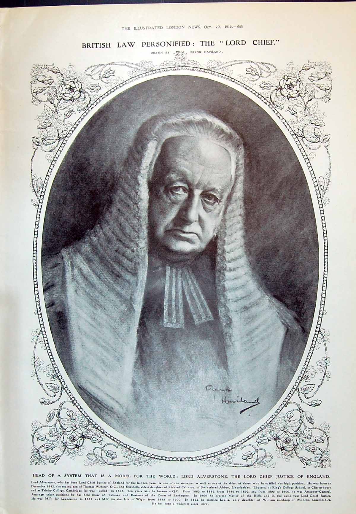 Old 1910 British Law Lord Chief Justice England Alverstone George Jun 20th