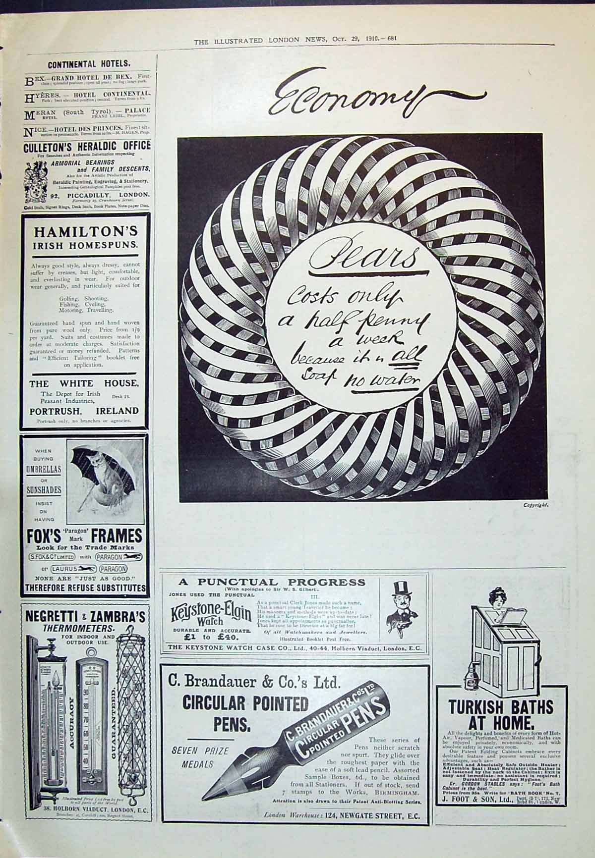 Old 1910 Pears Soap Brandauer Pens Negretti Zambras Turkish Bath Foot 20th