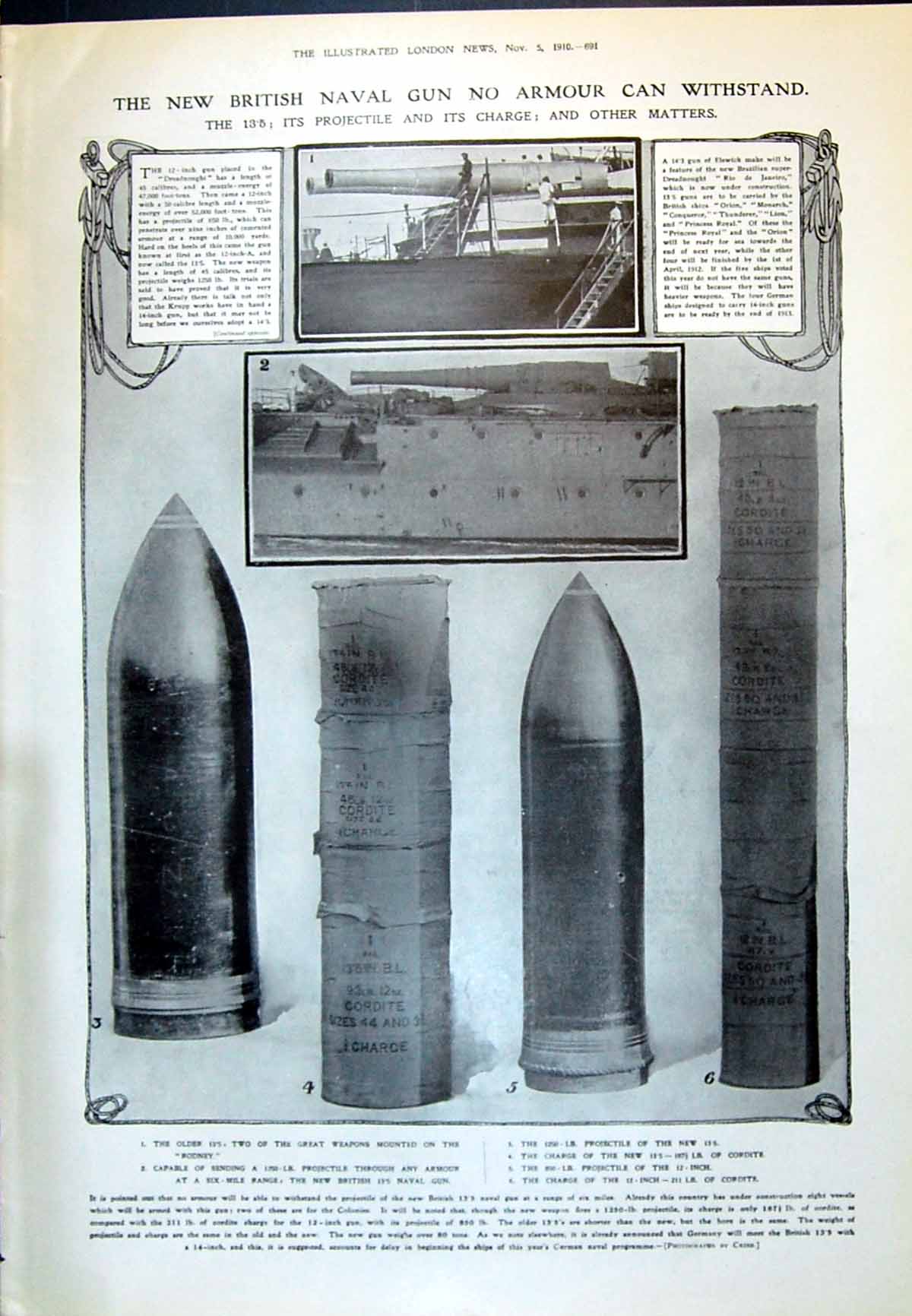 Old 1910 British Naval Gun Rodney War Buckingham Gallwey Thorburn Fow 20th