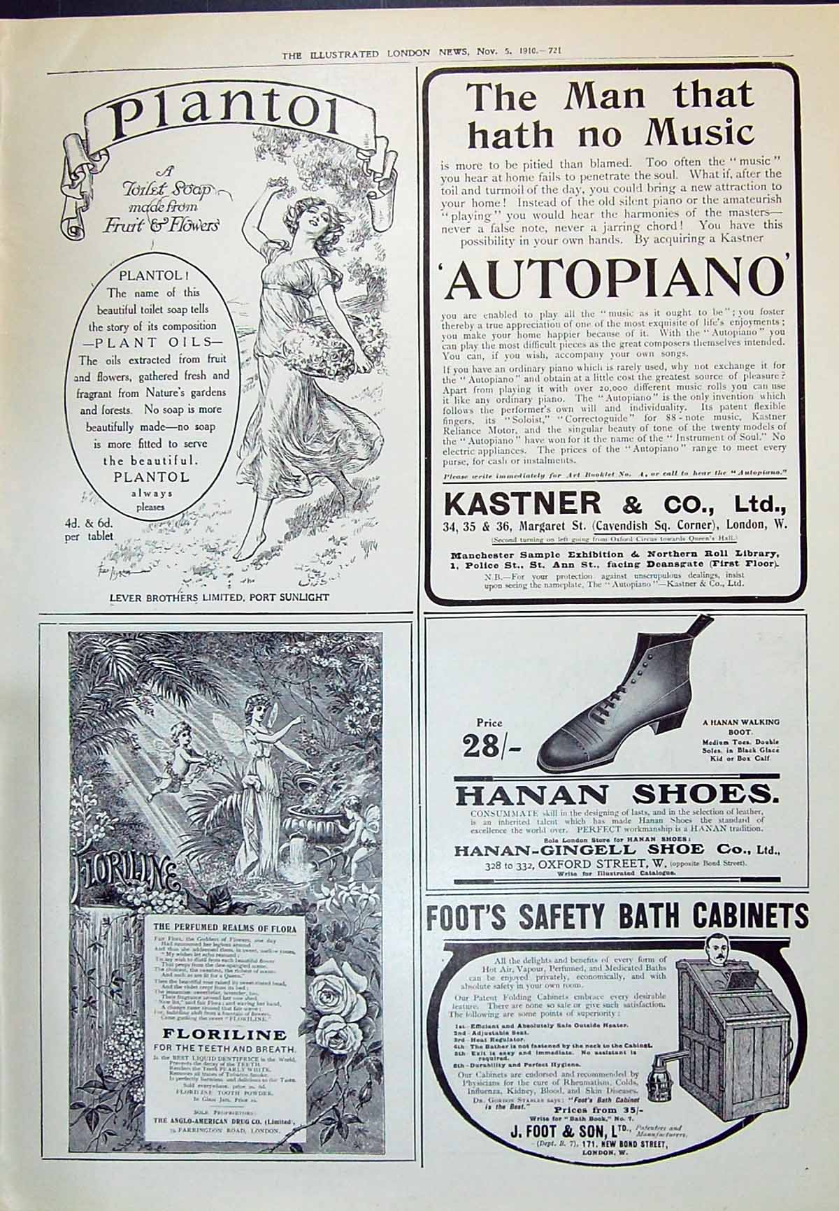 Antique Print 1910 Plantol Lever Brothers Hananshoes Floriline Tooth Powder