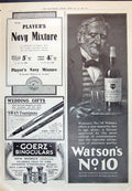 Old Print 1910 Watsons Whisky Players Tobacco Sawn Pens Goerz Allenburys 20th