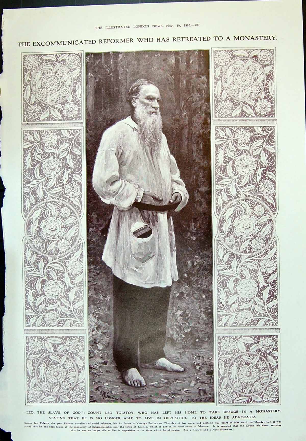 Old 1910 Reformer County Leo Tolstoy Monastery American Ships War Dak 20th