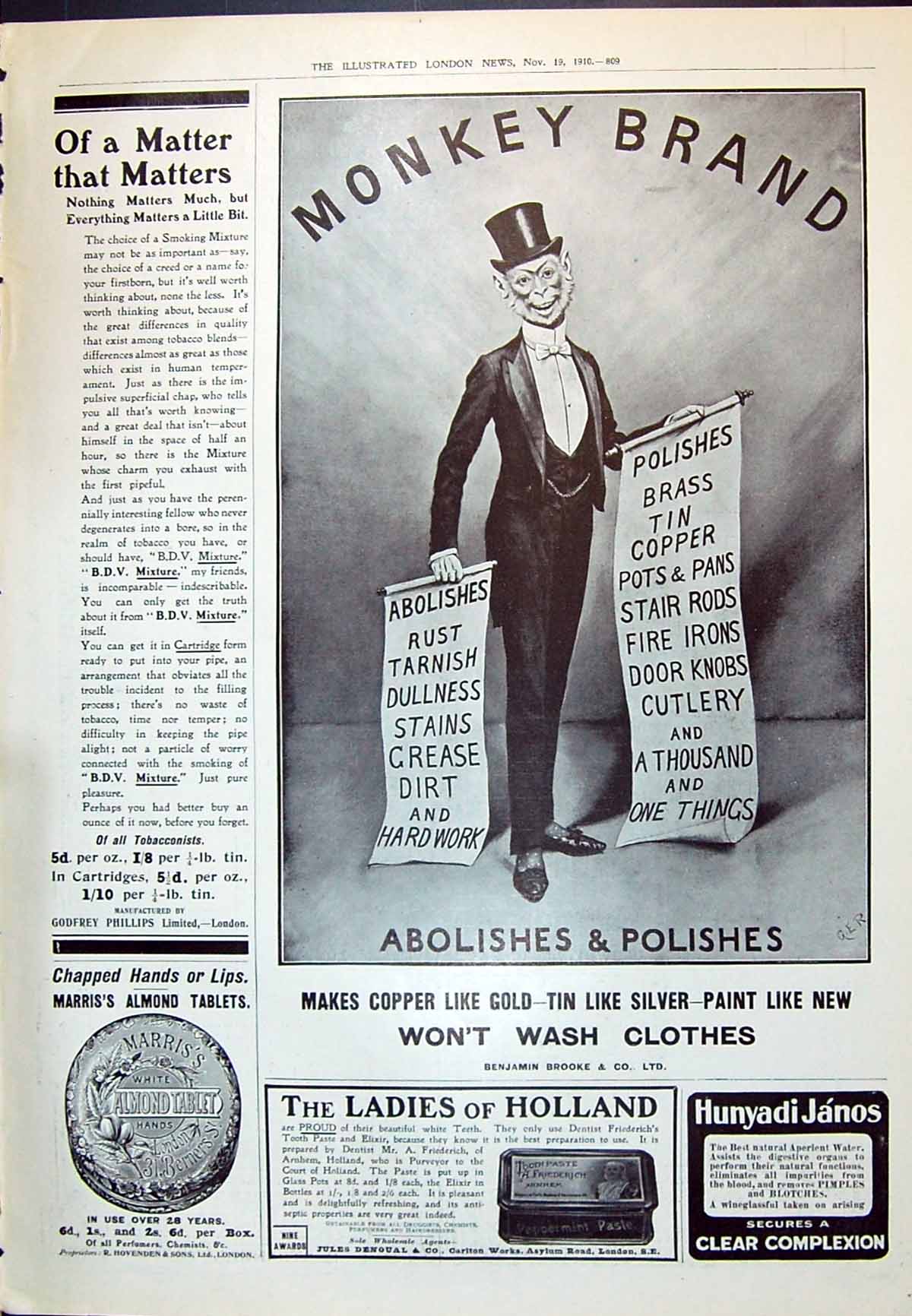 Old 1910 Advertisement Monkey Brand Soap Jules Denoual Hunyadi Janos 20th