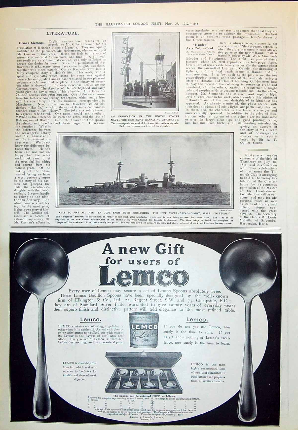 Old 1910 Super-Dreadnought Ship Neptune Lemco Gramaphone Ellimans Foo 20th