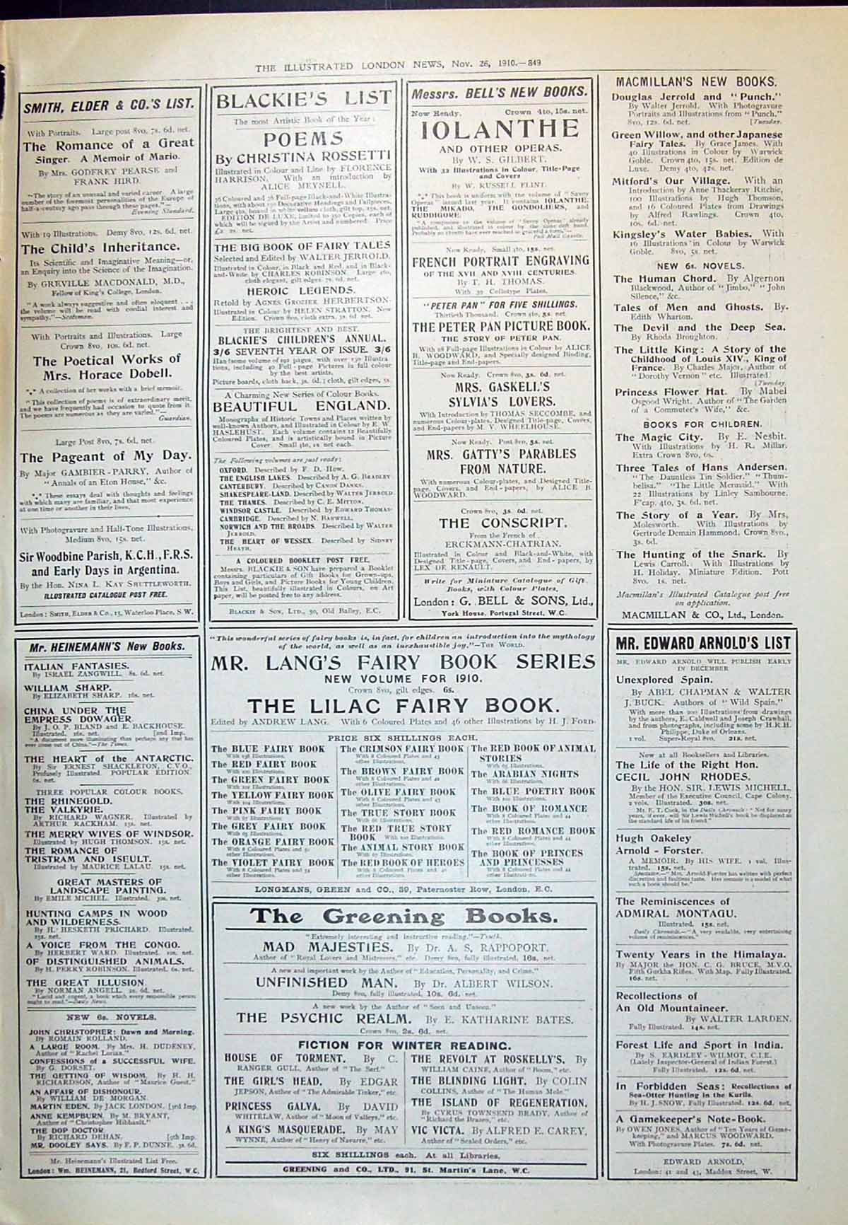 Antique Old Print 1910 Smith Elder Greening Books Edward ArnHeinemann Books