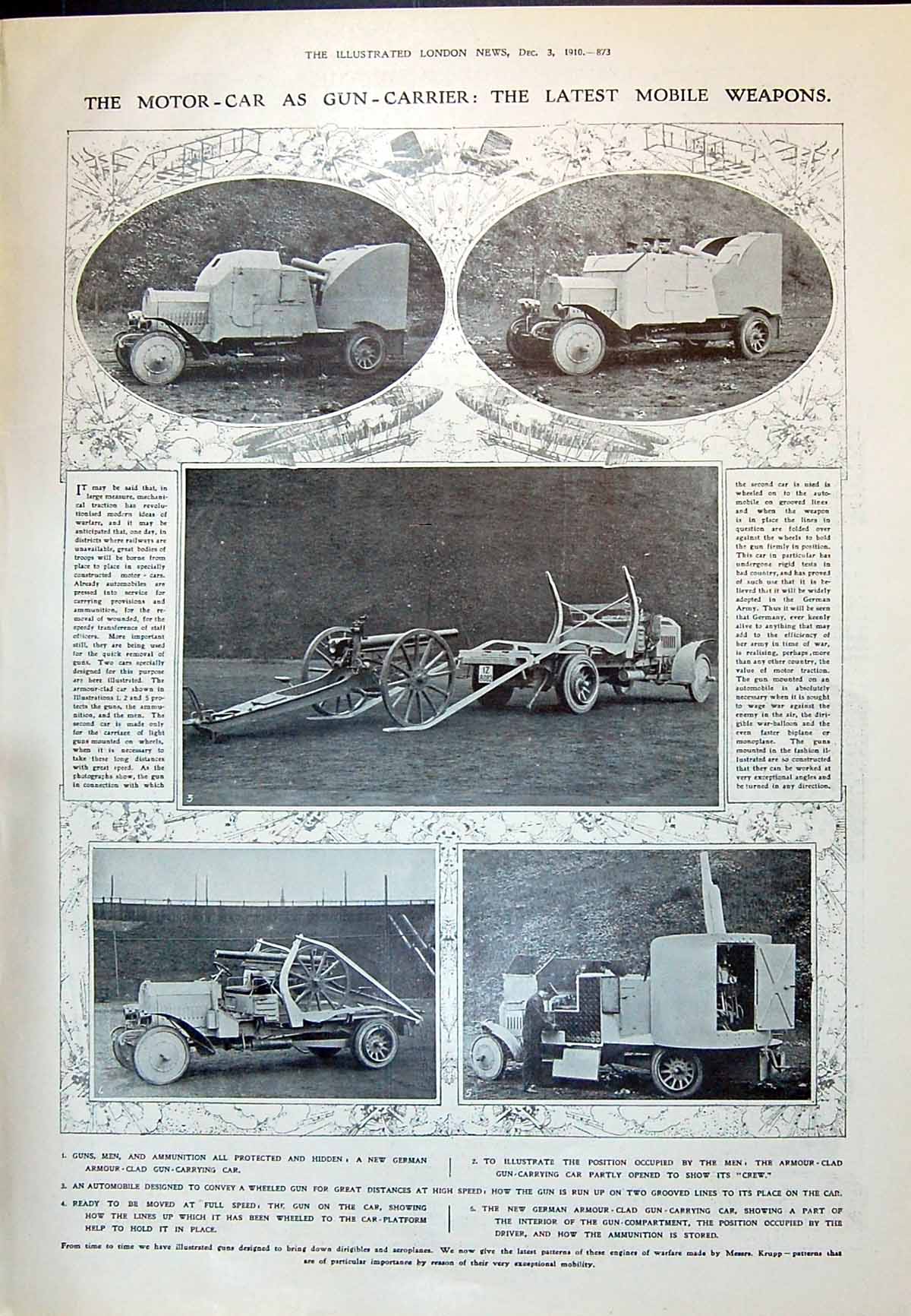 Antique Print 1910 Motor Car Gun-Carrier War Broadley JerrBourbon France Na